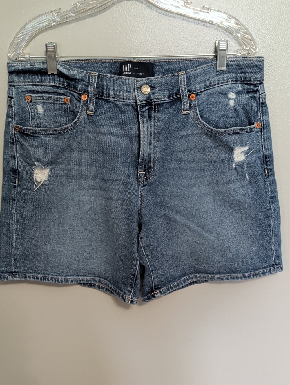 GAP Washed Blue Distressed Mid Rise Jean Shorts Size 12